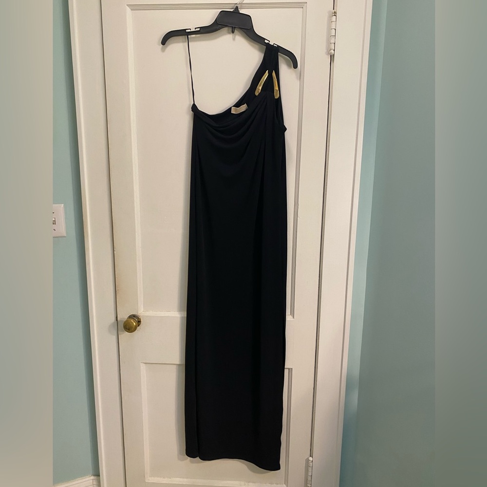 Michael Kors Navy One Shoulder Jersey Maxi Dress